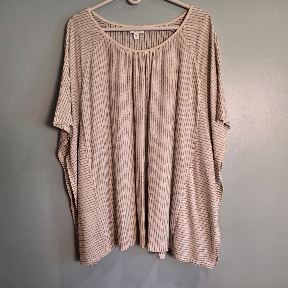 Pure Jill J. Jill Womens 3X Striped Linen Modal Blend Oversized Poncho Top Grey